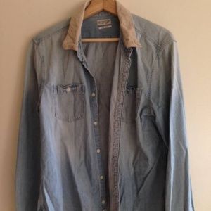All Saints Denim Button Up With Corduroy Collar